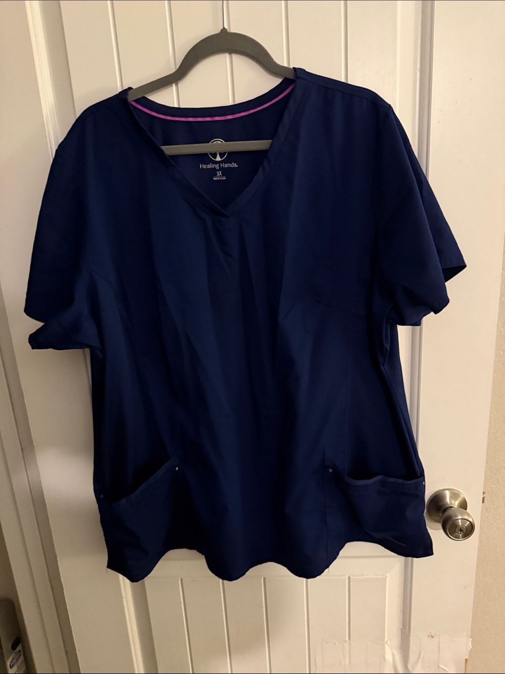 healing hands Navy Blue V‑Neck Short Sleeve Scrub Top